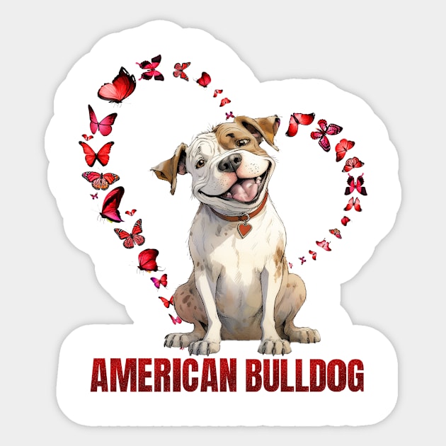 American Bulldog Love: Hearts & Butterflies Sticker by Positive Designer